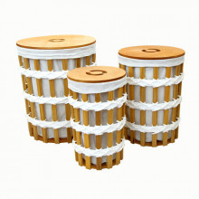 Set 3 cutii rotunde din lemn 550/500/450 mm